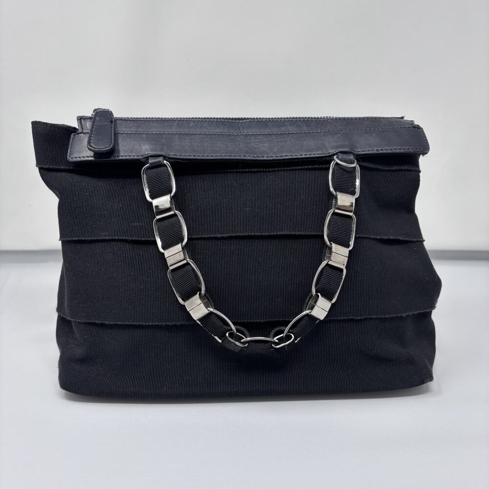 Salvatore Ferragamo Tiered Grosgrain Ribbon Shoulder Bag Vera Chain Black